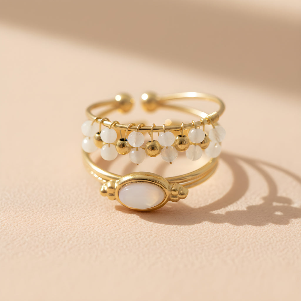 Gold and white beaded rings